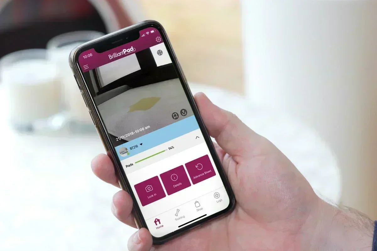BrilliantPad app showing your puppy's potty activity on a phone